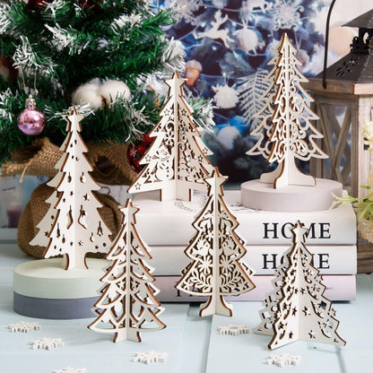 MoDooris 24Pcs White Wooden Christmas Tree Tabletop Decor Rustic Xmas