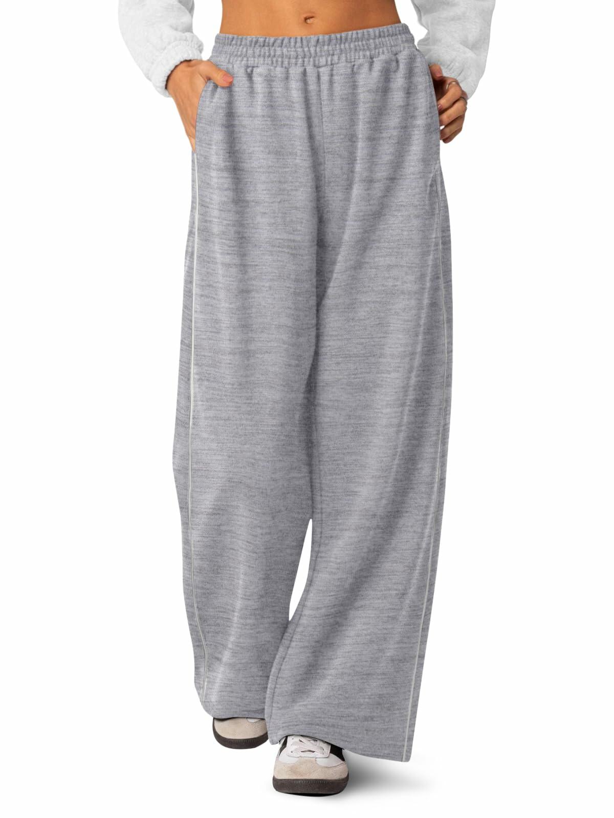 NIMIN Women's Wide Leg Sweatpants High Waist Cotton Light Grey Size S