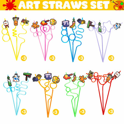 SODWINCO 24PCS Art Drinking Crazy Straws Kids Birthday Party Supplies Multicolor