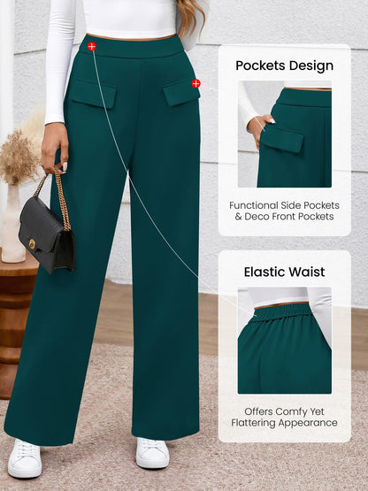 BTFBM Women's High Waisted Stretchy Palazzo Pants Dark Blue Size L