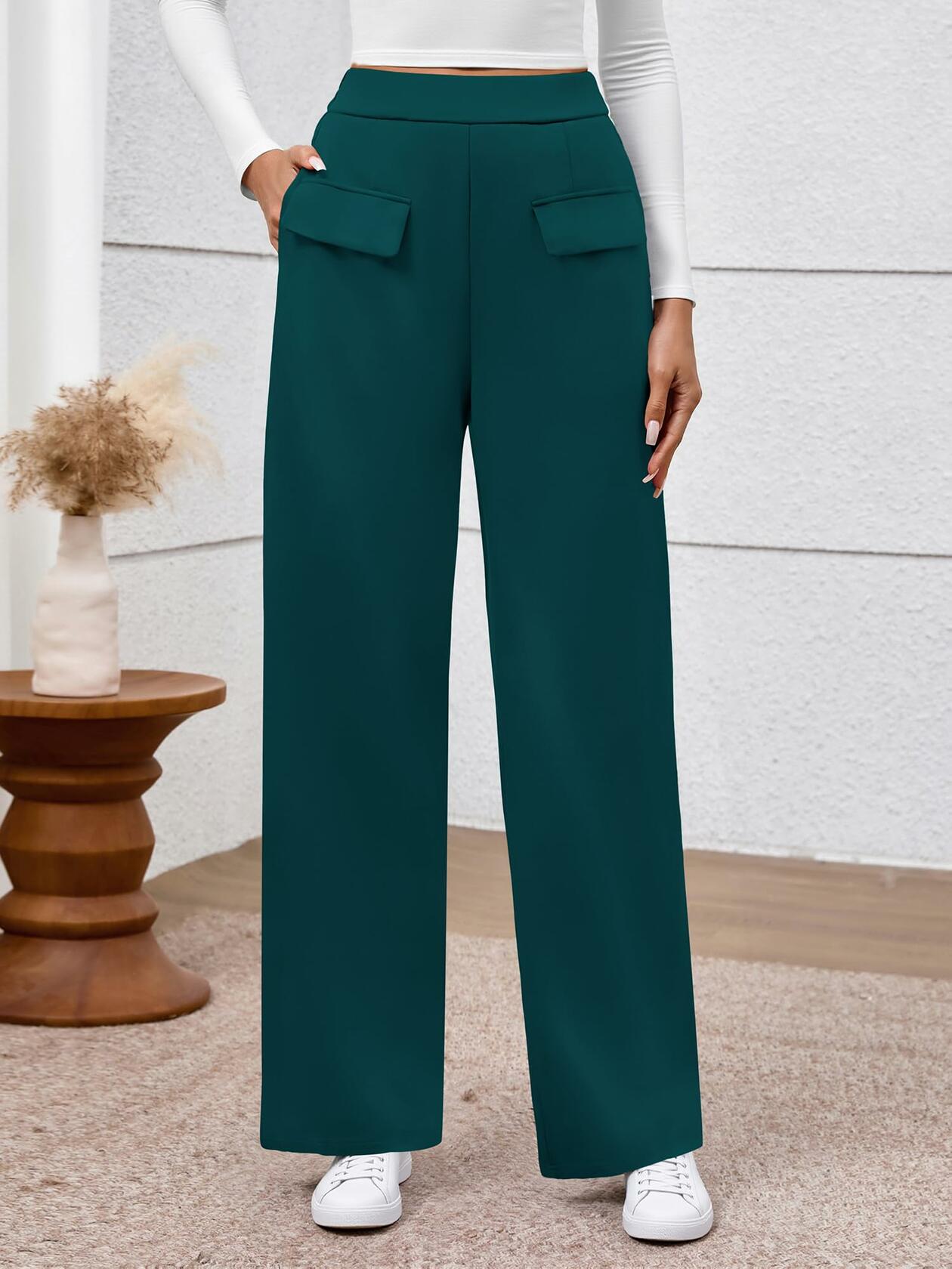 BTFBM Women's High Waisted Stretchy Palazzo Pants Dark Blue Size L