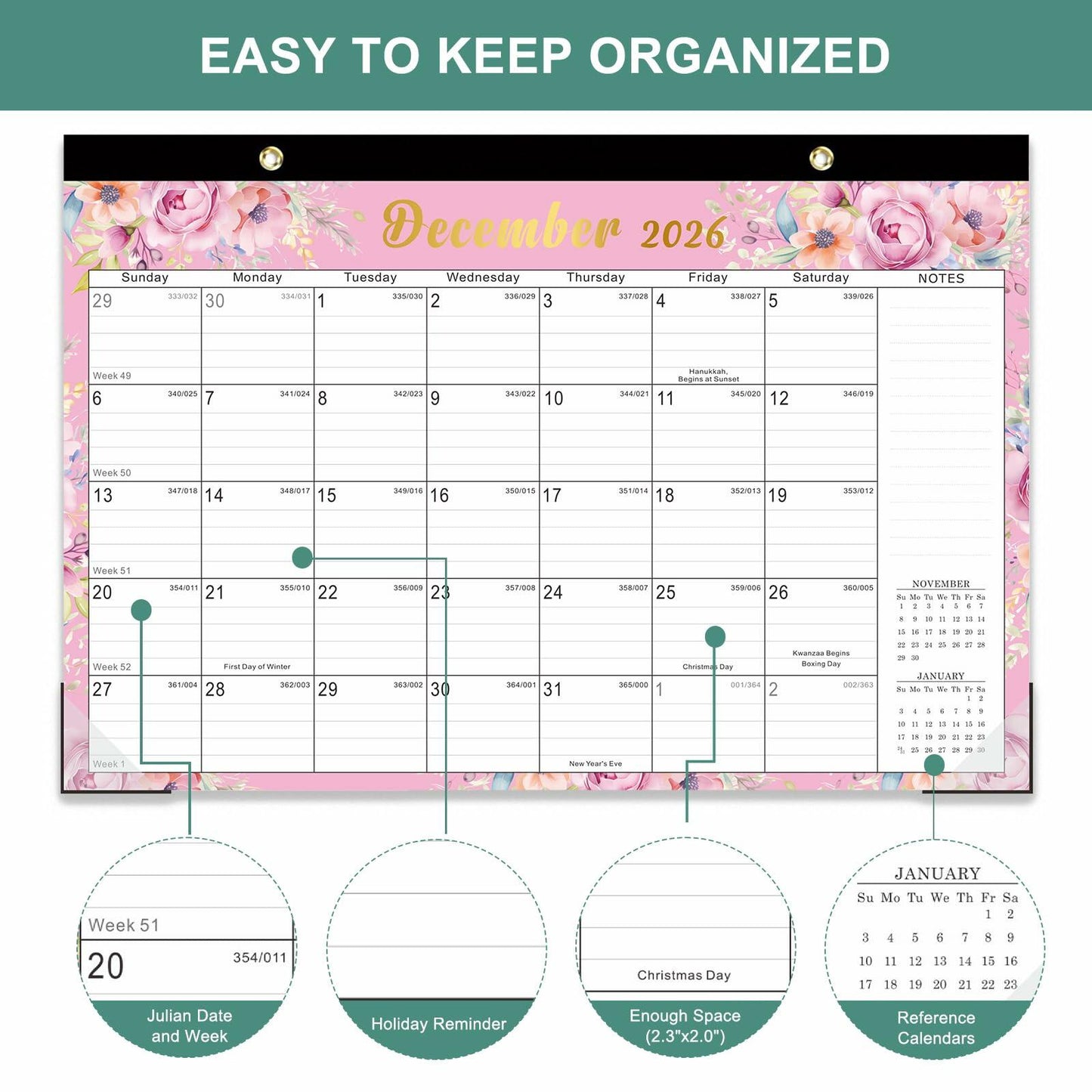 Lbylyhxc 2025 18-Month Desk Calendar Flowers 17x12 inches