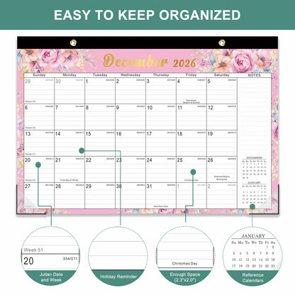 Lbylyhxc 2025 18-Month Desk Calendar Flowers 17x12 inches