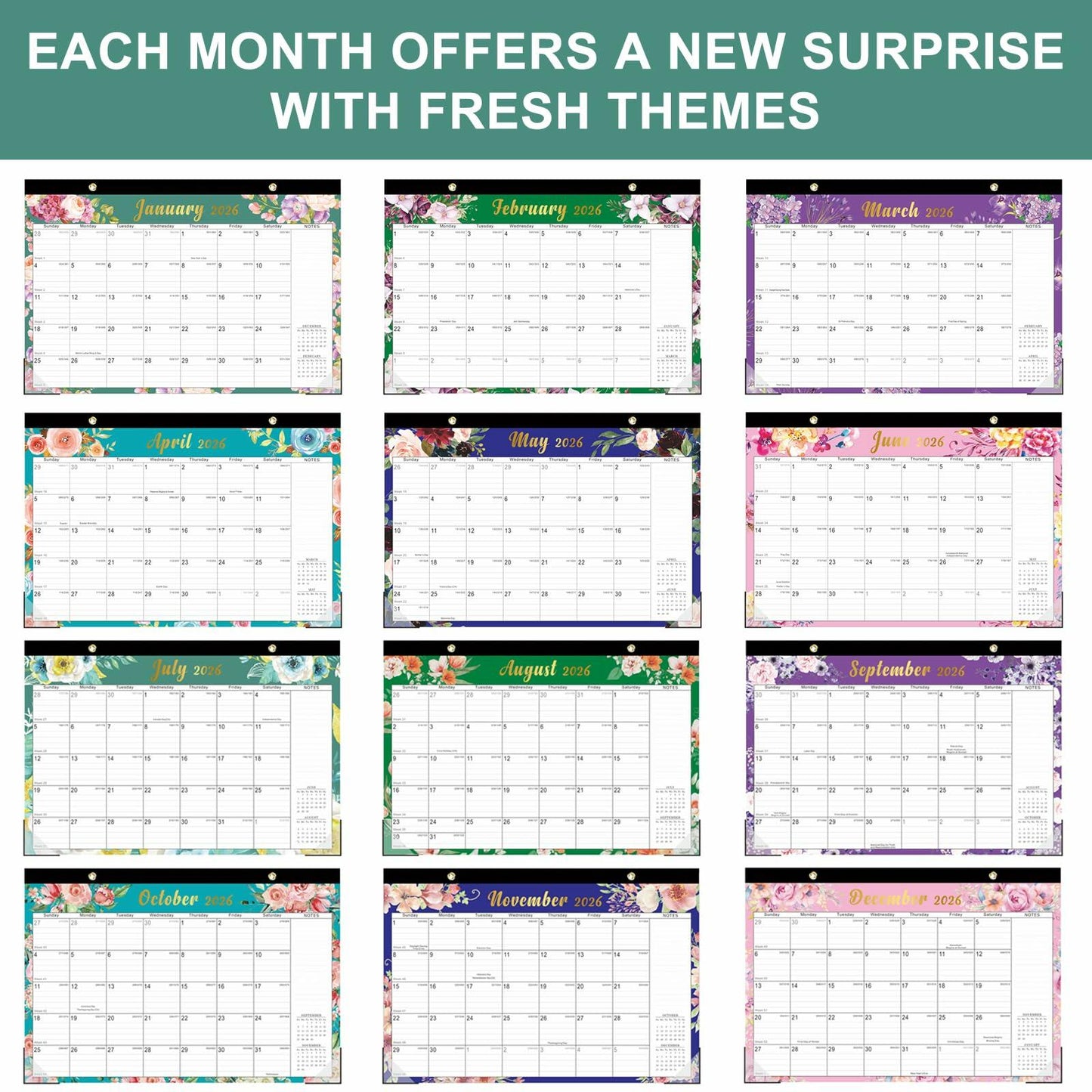 Lbylyhxc 2025 18-Month Desk Calendar Flowers 17x12 inches