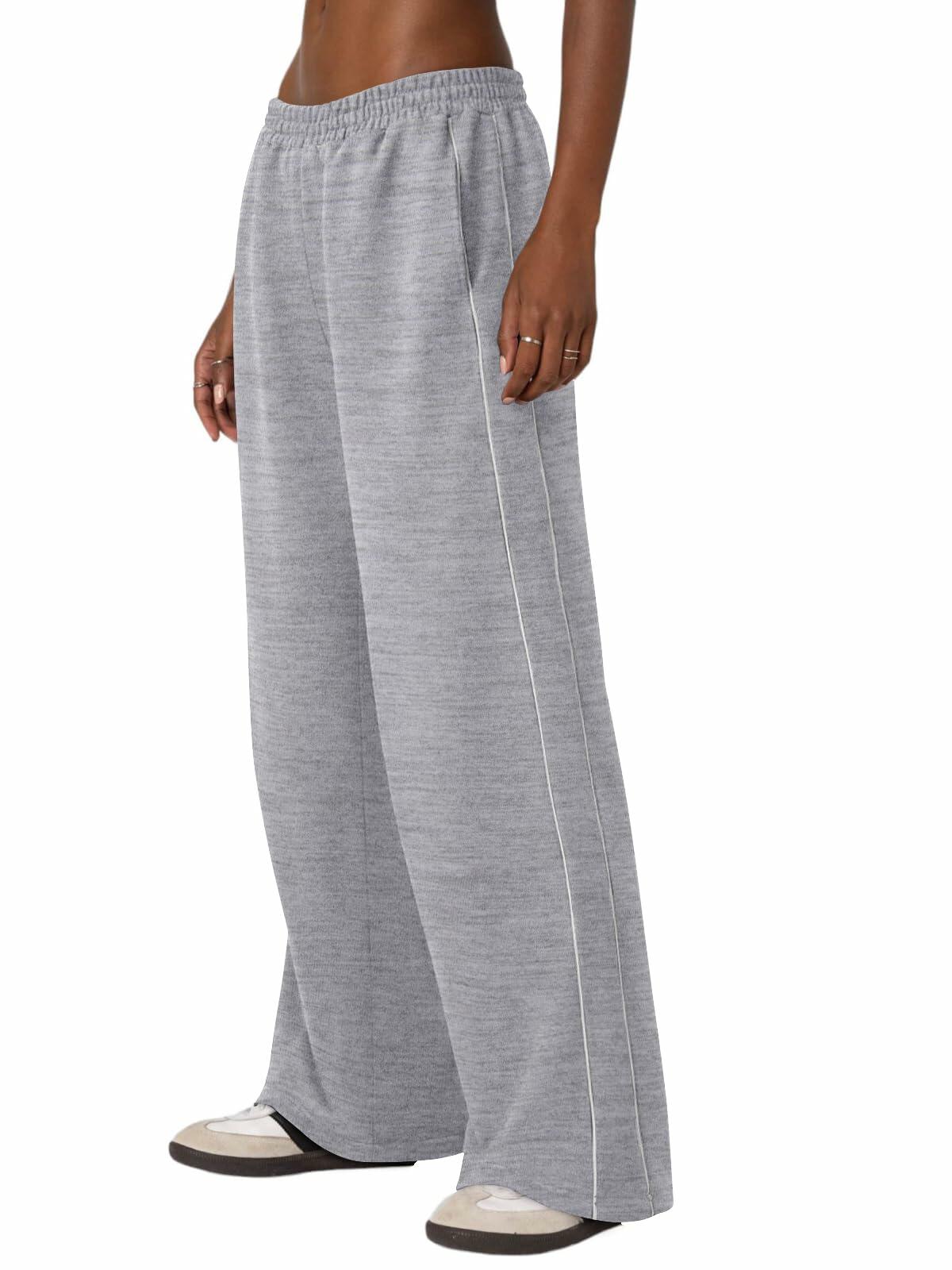 NIMIN Women's Wide Leg Sweatpants High Waist Cotton Light Grey Size S