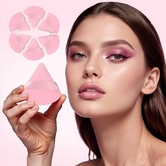 PAGOCI 6pcs Powder Puff Triangle Velour Makeup Sponges Pink Foundation Blender