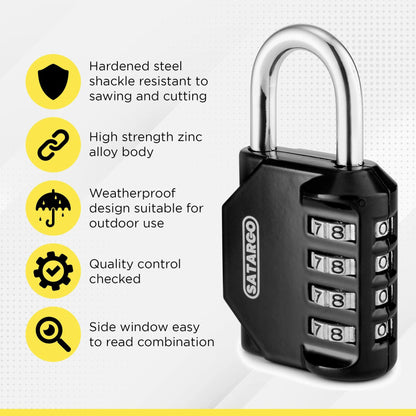 Satargo 4 Digit Combination Lock Cut Resistant Gym Padlock Yellow 2 Pack