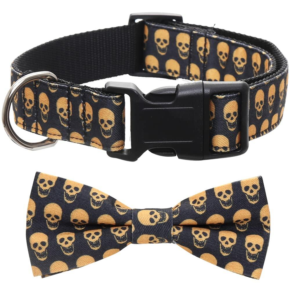 Lamphyface Halloween Dog Collar with Removable Cute Bow Tie Adjustable Cotton L