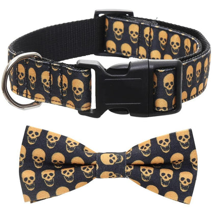 Lamphyface Halloween Dog Collar with Removable Cute Bow Tie Adjustable Cotton L