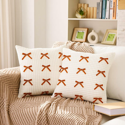 Newwiee Boho Decorative Throw Pillow Covers 18x18 White 2pcs