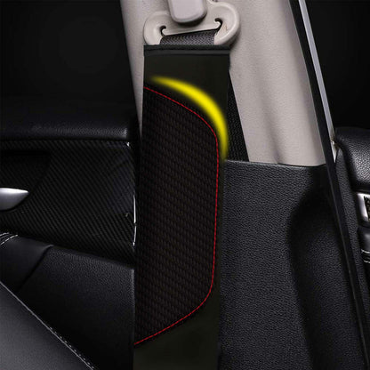 MVJAA Carbon Fiber Leather Seat Belt Covers, Thickening Pad, 2 Pack Black