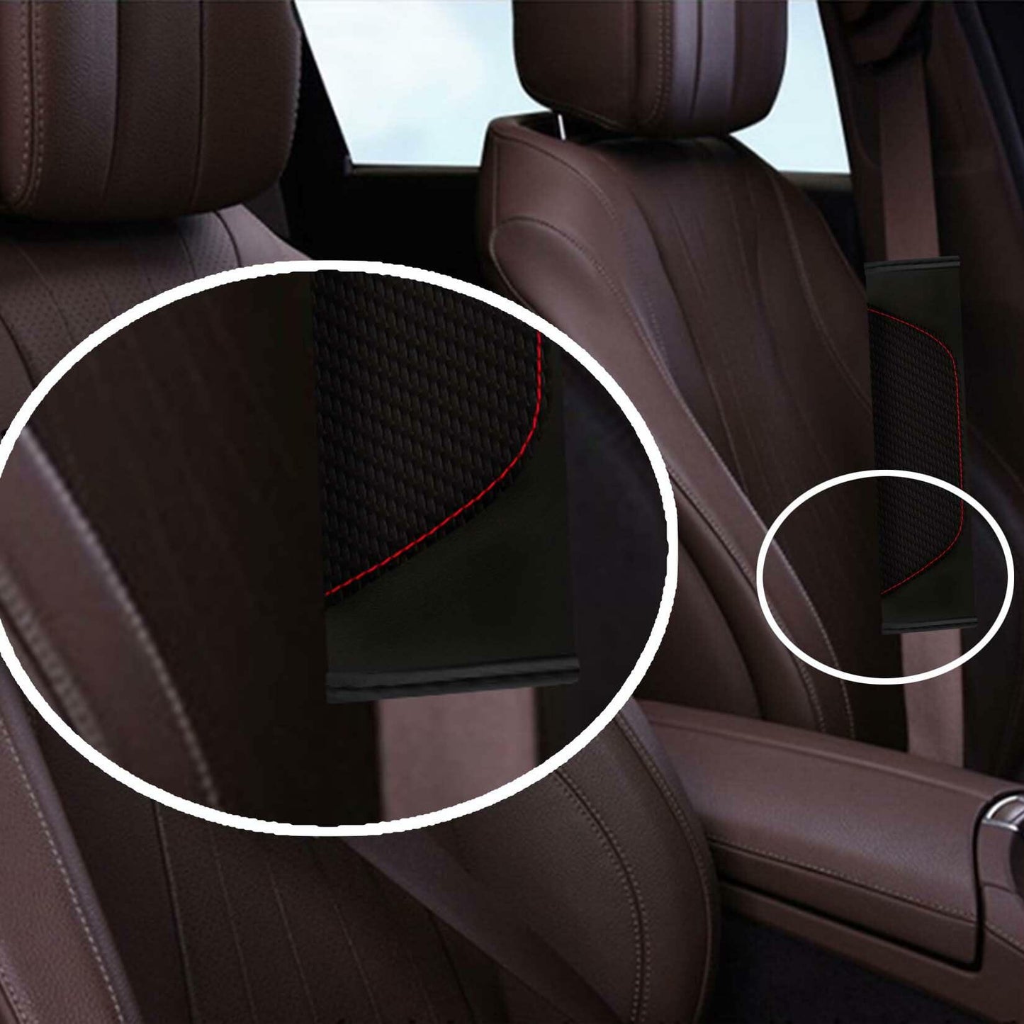 MVJAA Carbon Fiber Leather Seat Belt Covers, Thickening Pad, 2 Pack Black