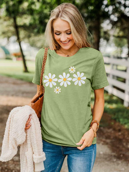 LUKYCILD Daisy Graphic Short Sleeve Summer Shirt Top Green Size M