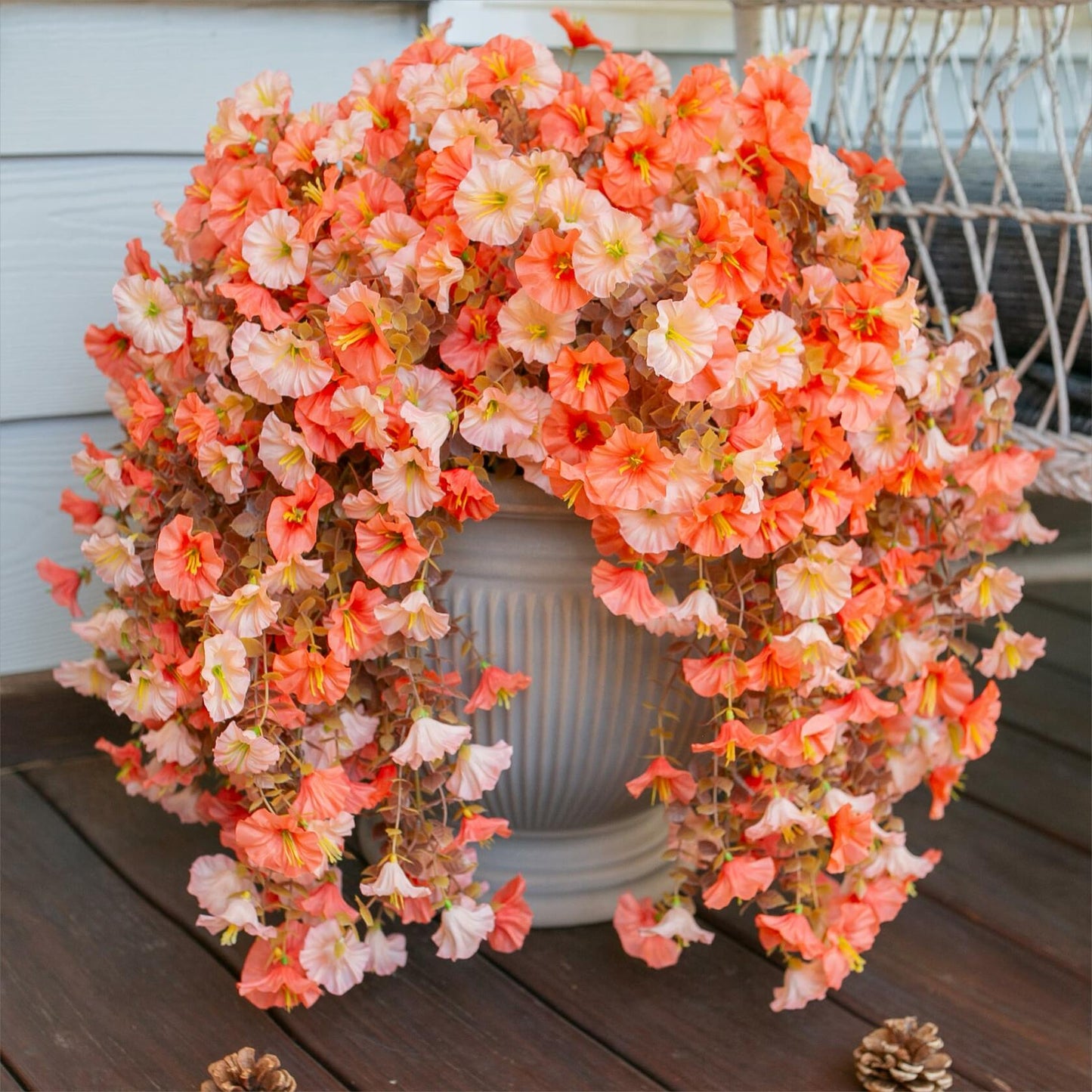 HyeFlora 2PCS Faux Fall Hanging Flowers Plants UV Resistant Orange+Light Orange