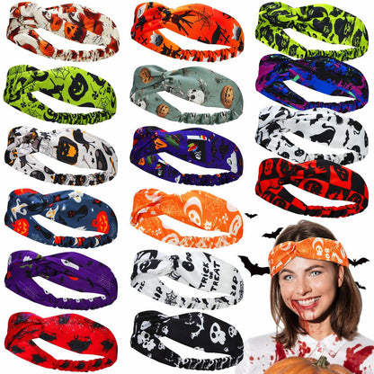 JaGely 16 Pcs Halloween Elastic Headbands Colorful Cartoon Non Slip