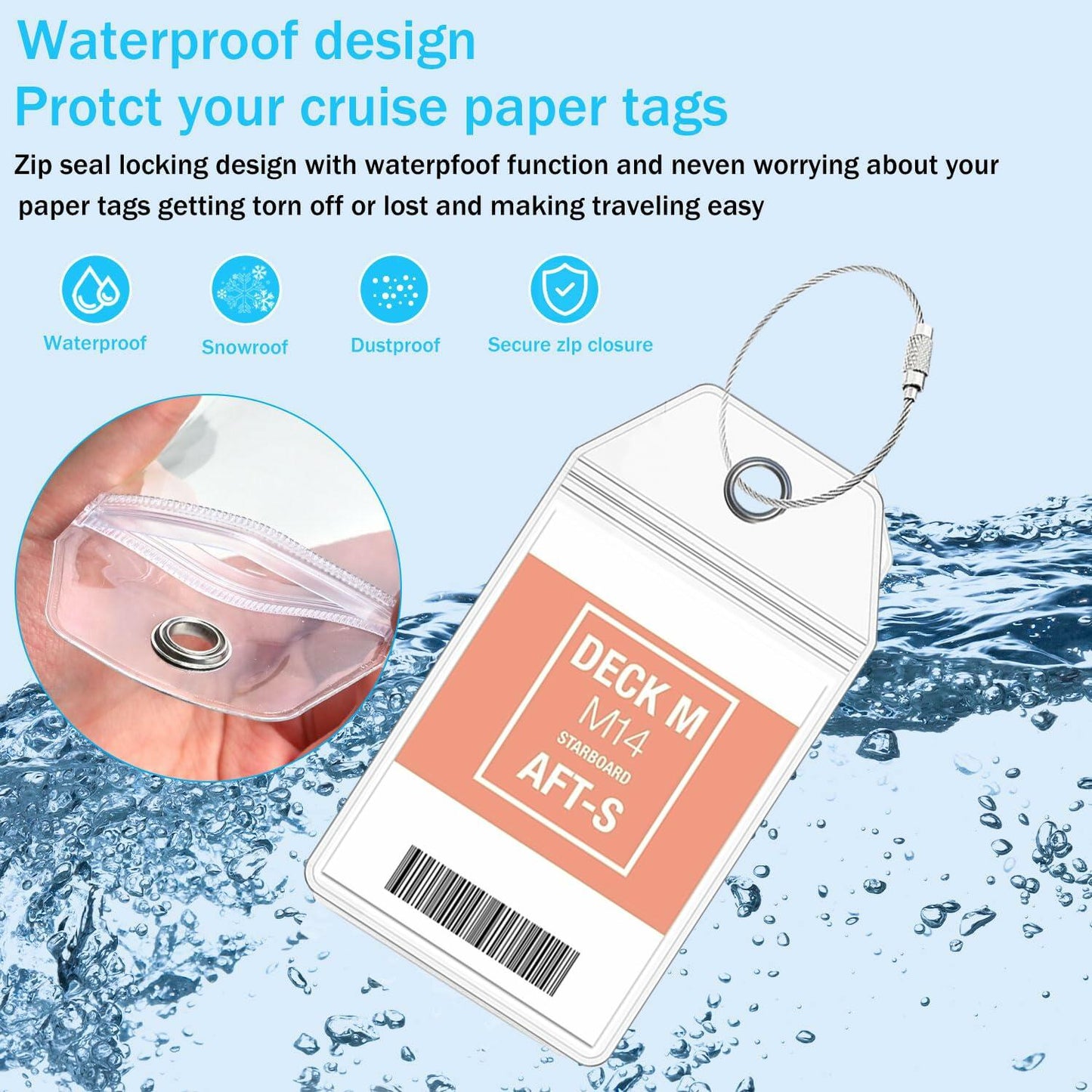 10 Pack Princess Clear Luggage Tag Holders with Steel Loops for Cruise Ships