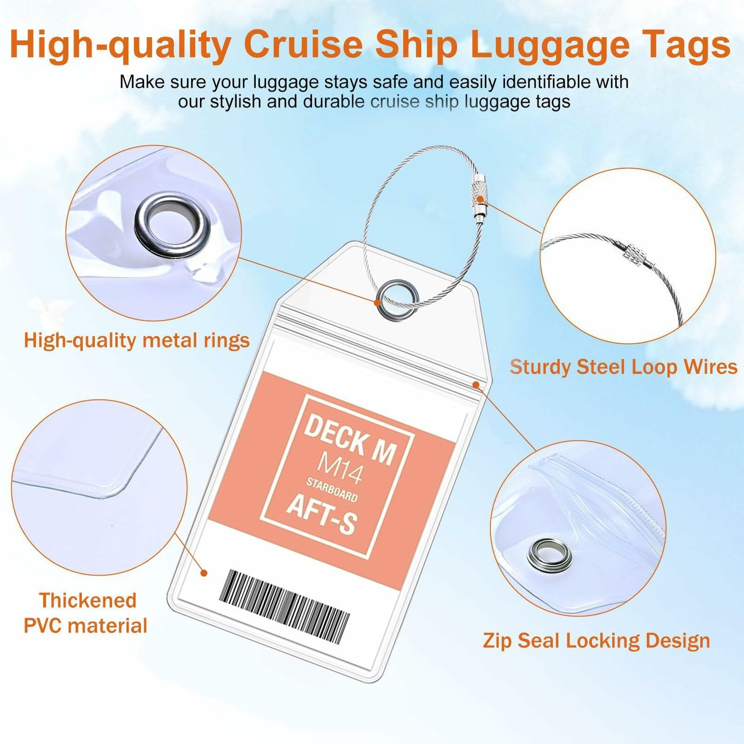 10 Pack Princess Clear Luggage Tag Holders with Steel Loops for Cruise Ships