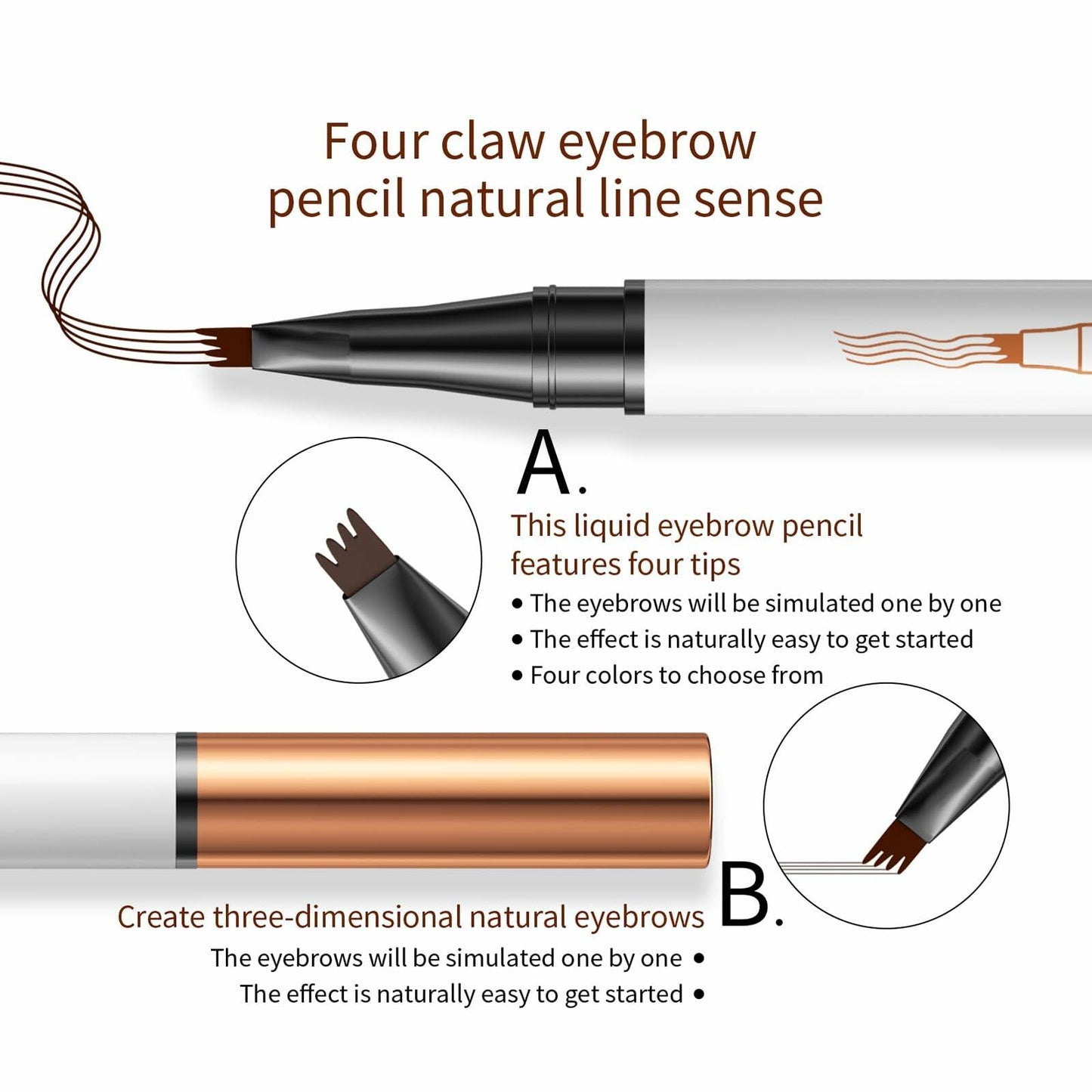 3D Waterproof Microblading Eyebrow Pen, 4-Fork Tip, Black, Long-Lasting