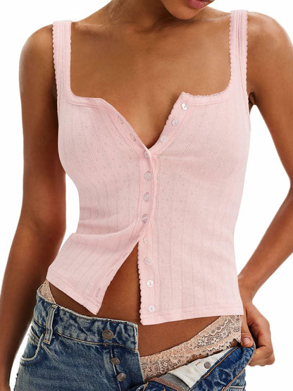 Women's MAOECO Ribbed Tank Top Sleeveless Henley Button Down Slim Fit
