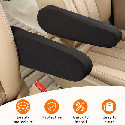 Kewucn 2PCS Car Front Seat Armrest Covers Elastic Fabric Universal Black