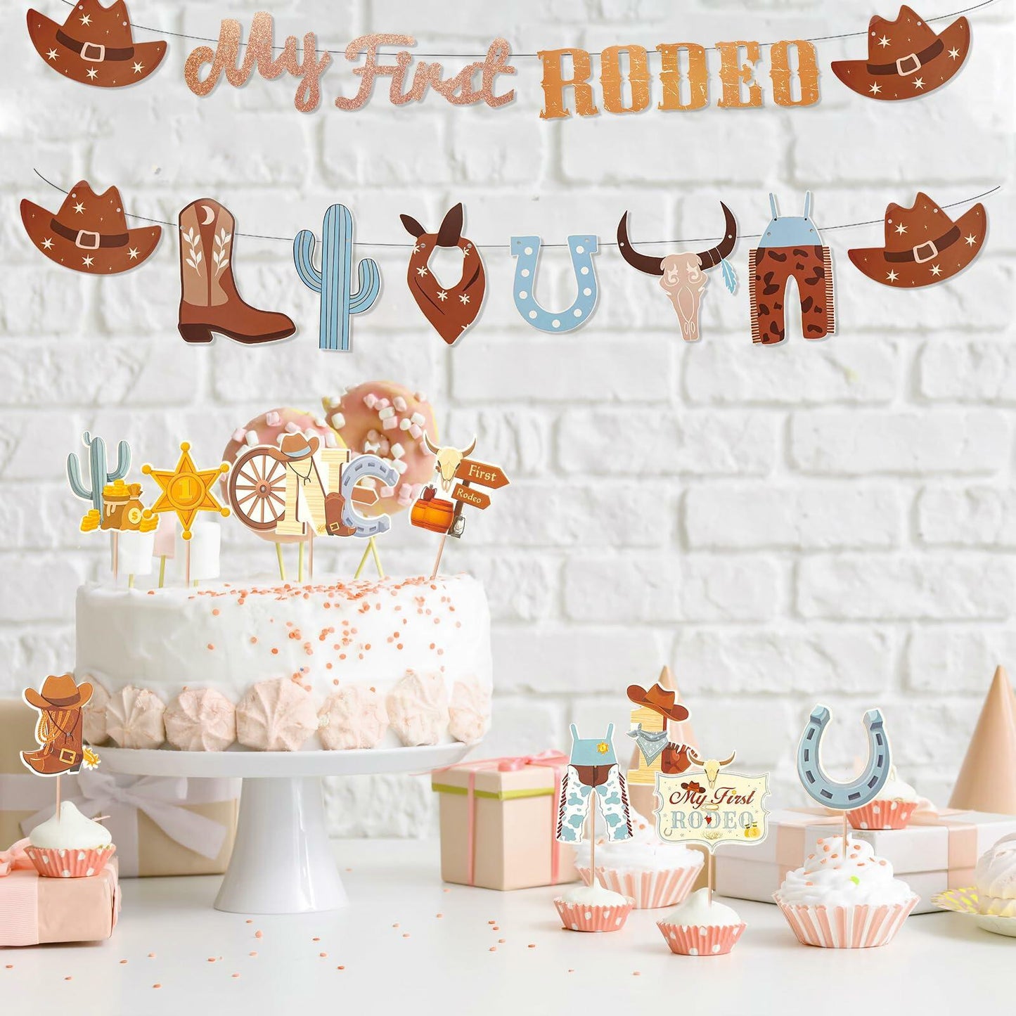 36PCS My First Rodeo Boy Birthday Decorations Baby Shower Party Supplies