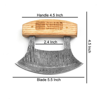 Handmade Damascus Steel Ulu Knife – Multi-Purpose Kitchen Blade with Sheath