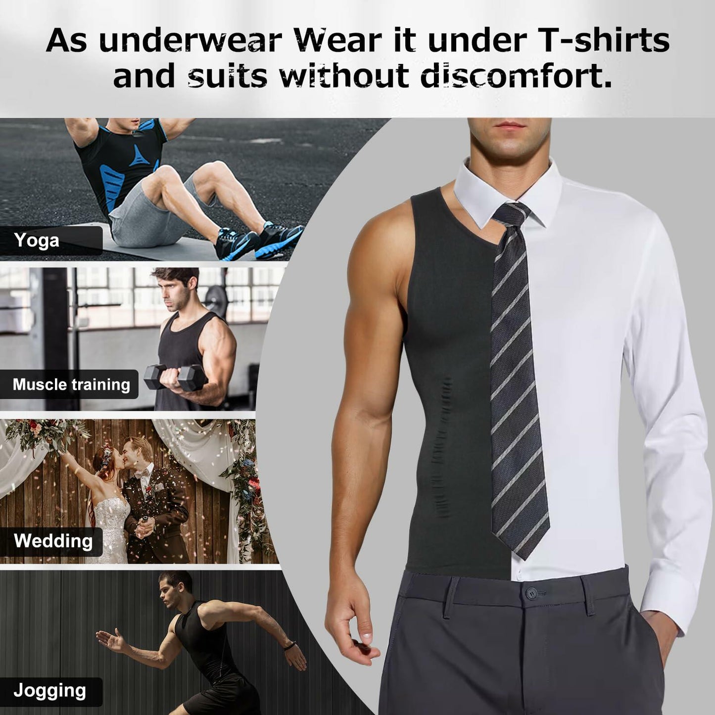 Casey Kevin Men’s Compression Shirt – Sleeveless Body Shaper, Large Grey