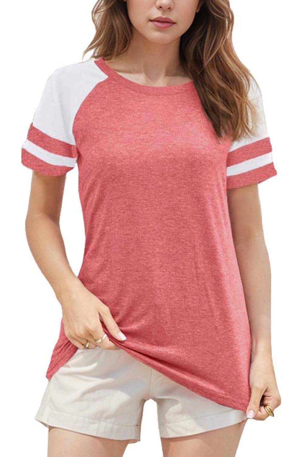 Wielsscca Women’s Summer Casual Tee – Pink, Small, Short Sleeve Loose Fit