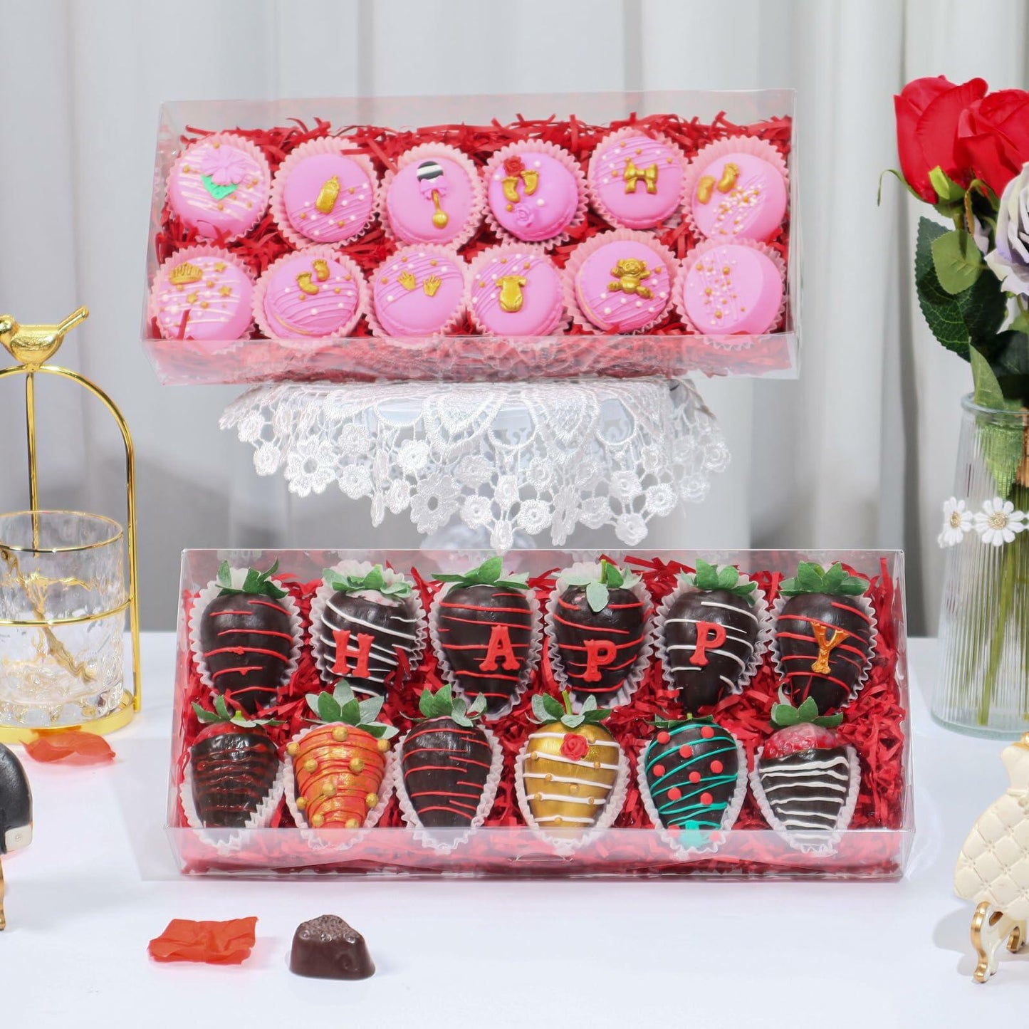 RomanticBaking 20PCS Clear Cookie Boxes 12x5x2in Easter Treat Bakery Gift Box