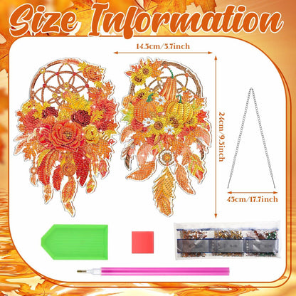 Saillong Fall Thanksgiving Diamond Art Suncatcher Pumpkin Hanging Decor 2PCS