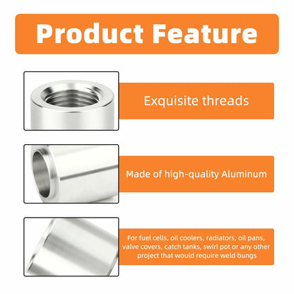 GASHER 4PCS Aluminum 1/4" NPT Weld-On Bung Female Pipe Thread Fuel Fittings