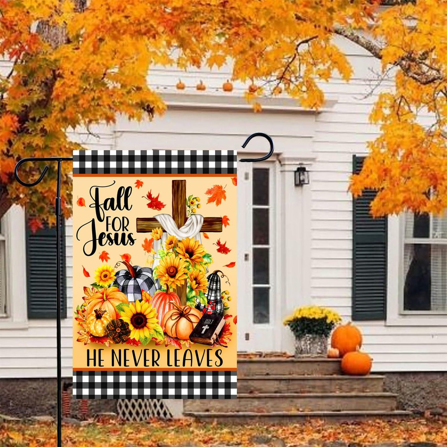 4SEASONS POD “Fall For Jesus” Autumn Pumpkin Christian Garden Flag 12x18