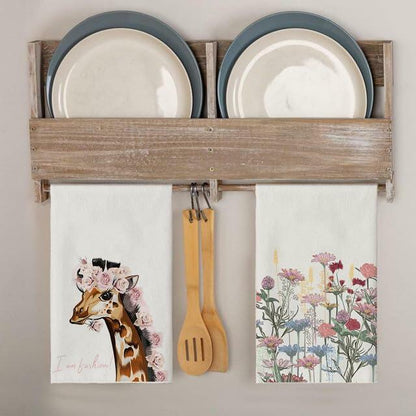 Ymaotrade 2-Pack Giraffe & Flower Dish Towels Microfiber Quick Dry 24x16in