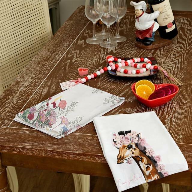 Ymaotrade 2-Pack Giraffe & Flower Dish Towels Microfiber Quick Dry 24x16in