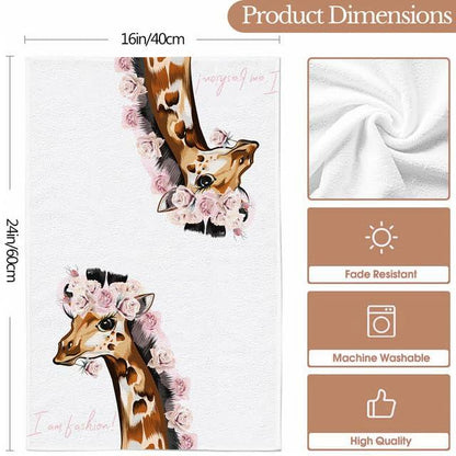 Ymaotrade 2-Pack Giraffe & Flower Dish Towels Microfiber Quick Dry 24x16in