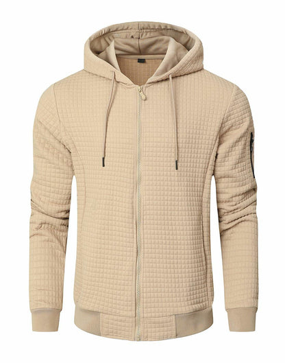 SAVKOOV Mens Lightweight Hoodie Full Zip Sweatshirt Casual Jacket Coat Khaki