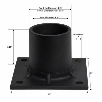 Solus S347-BK Pier Mount Adapter 3" Stub Post Black Aluminum with Hardware