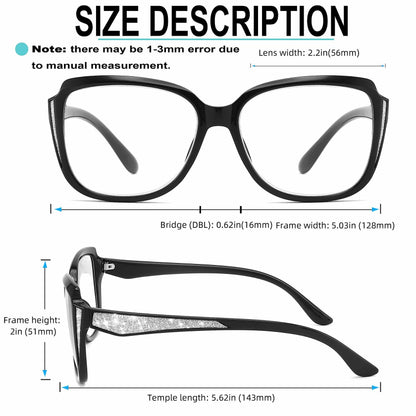 Yiwaeye Oprah Style Oversized Reading Glasses +1.5 with Chain Black/Tortoise
