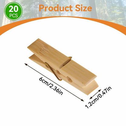 Mini Wooden Clothespins 20PCS Bamboo Clothes Pins Spring Clips Windproof
