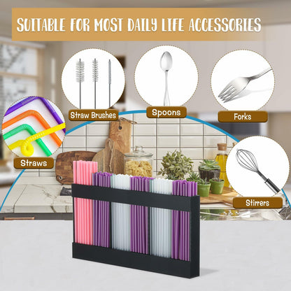 Acrylic Straw Holder 6-Compartment Organizer Gray | Cabinet or Counter Mount