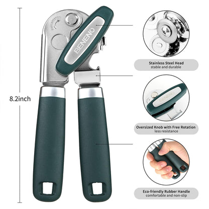 Beneno Manual Can Opener Heavy Duty Carbon Steel Sharp Blade Green