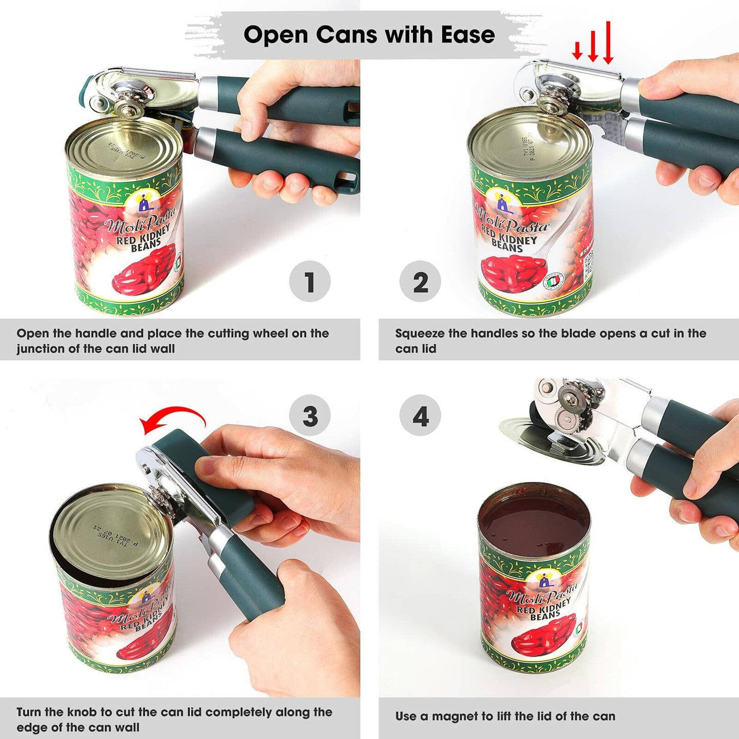 Beneno Manual Can Opener Heavy Duty Carbon Steel Sharp Blade Green
