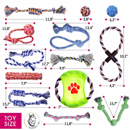 Pets&Goods Rope Dog Toys 13-Pack Durable Cotton Chew Tug Toys
