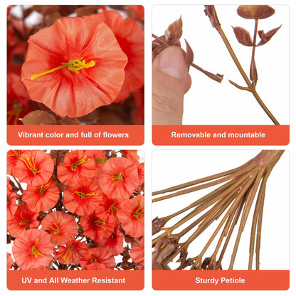 HyeFlora Fake Mums Artificial Fall Hanging Flowers 2 PCS Orange Brown Leaves