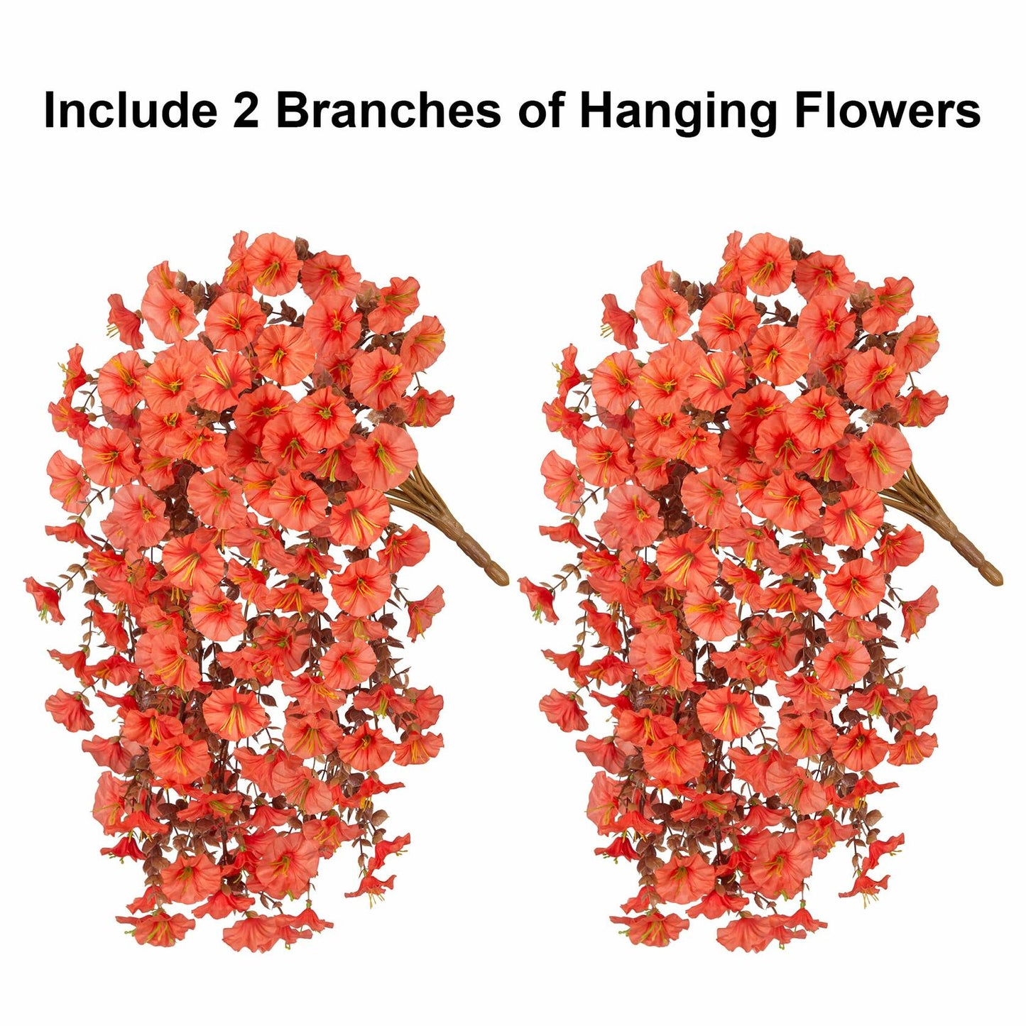 HyeFlora Fake Mums Artificial Fall Hanging Flowers 2 PCS Orange Brown Leaves