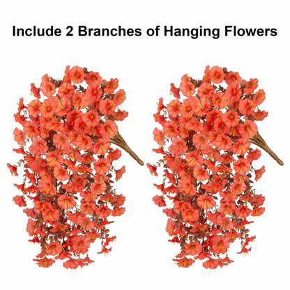 HyeFlora Fake Mums Artificial Fall Hanging Flowers 2 PCS Orange Brown Leaves