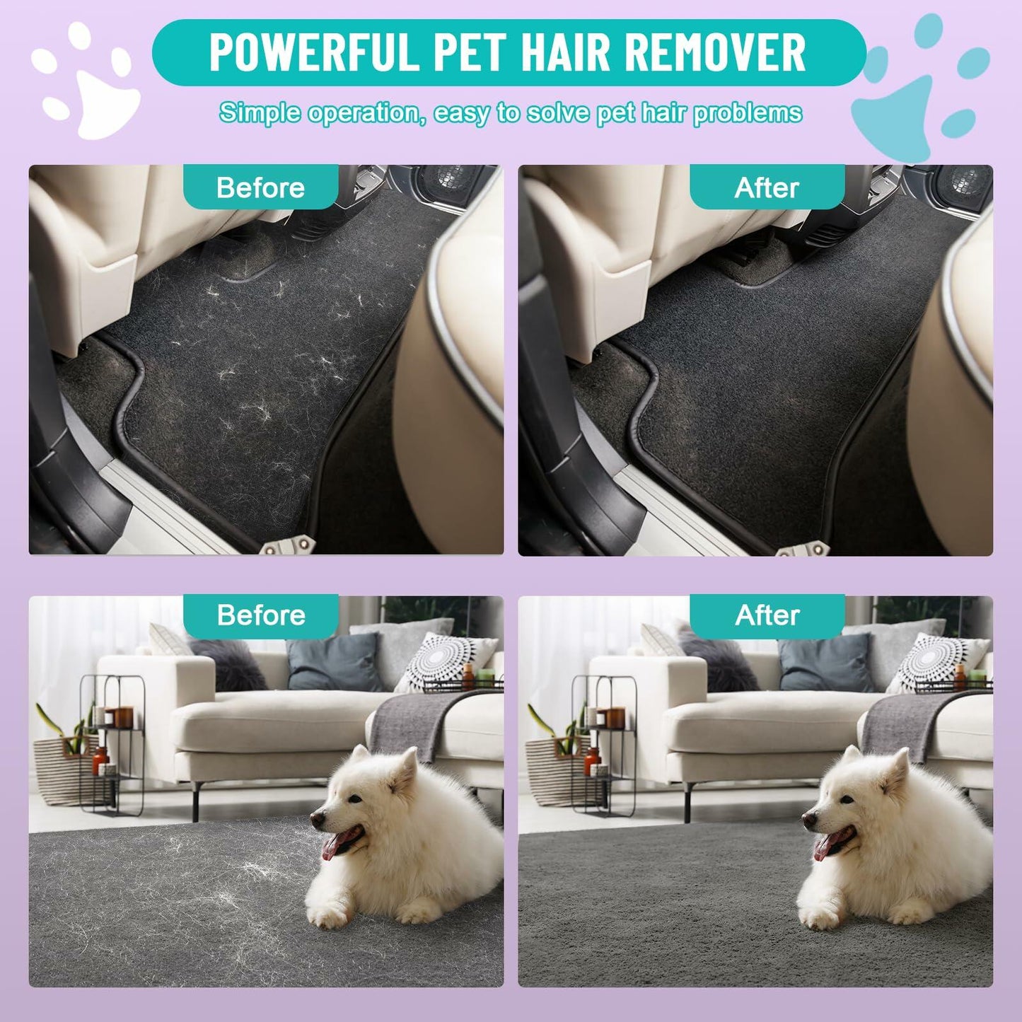Qiguet Pet Hair Remover Carpet Scraper Fur Remover Tool Black