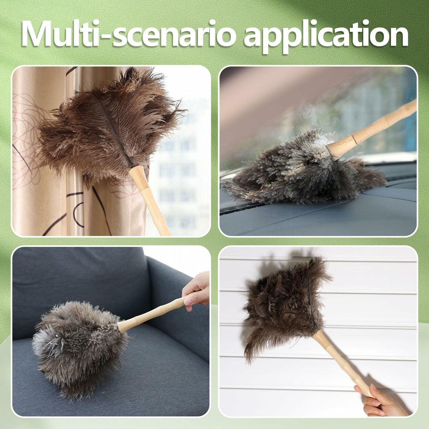 Greenfeather Small Ostrich Feather Duster 16in Wooden Handle 2 Pack