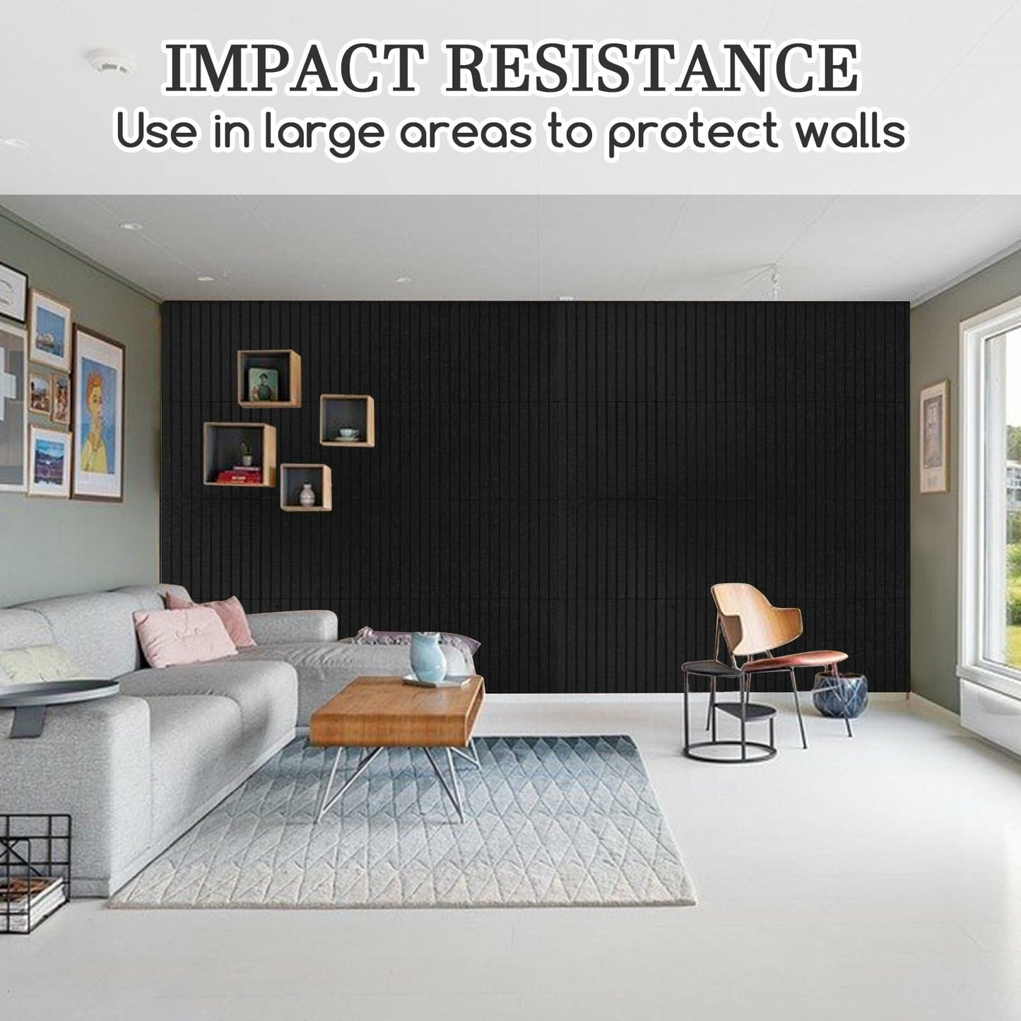 FUANGUI Felt Board 12 Pack Large Wall Tiles with Adhesive Tabs Stripe Black