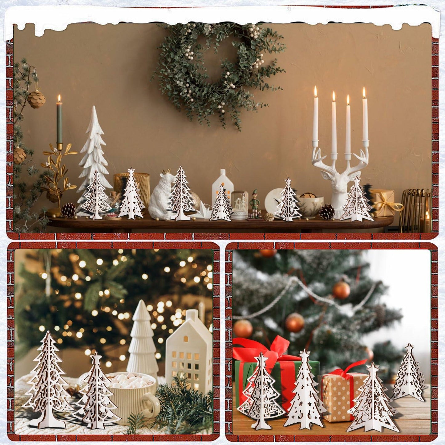 MoDooris 24Pcs White Wooden Christmas Tree Tabletop Decor Rustic Xmas